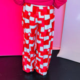 Red Block Wide Leg Pants