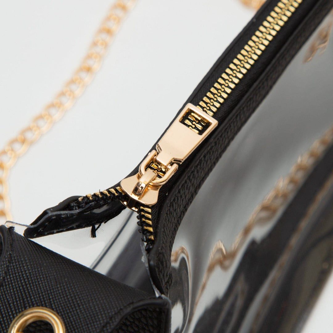 Black Clear Satchel Bag With Chain Strap