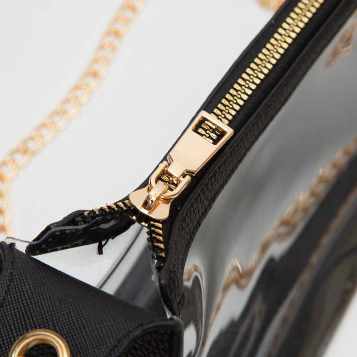 Black Clear Satchel Bag With Chain Strap