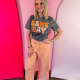 Orange Gingham Wide Leg Pants