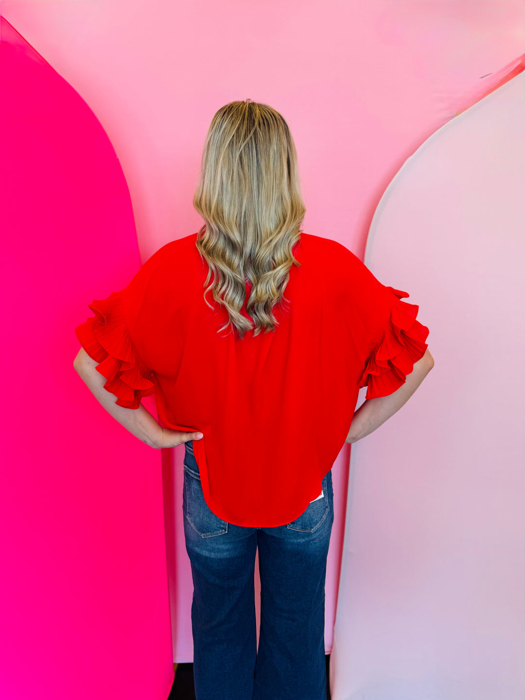 Red Ruffle Sleeve Top