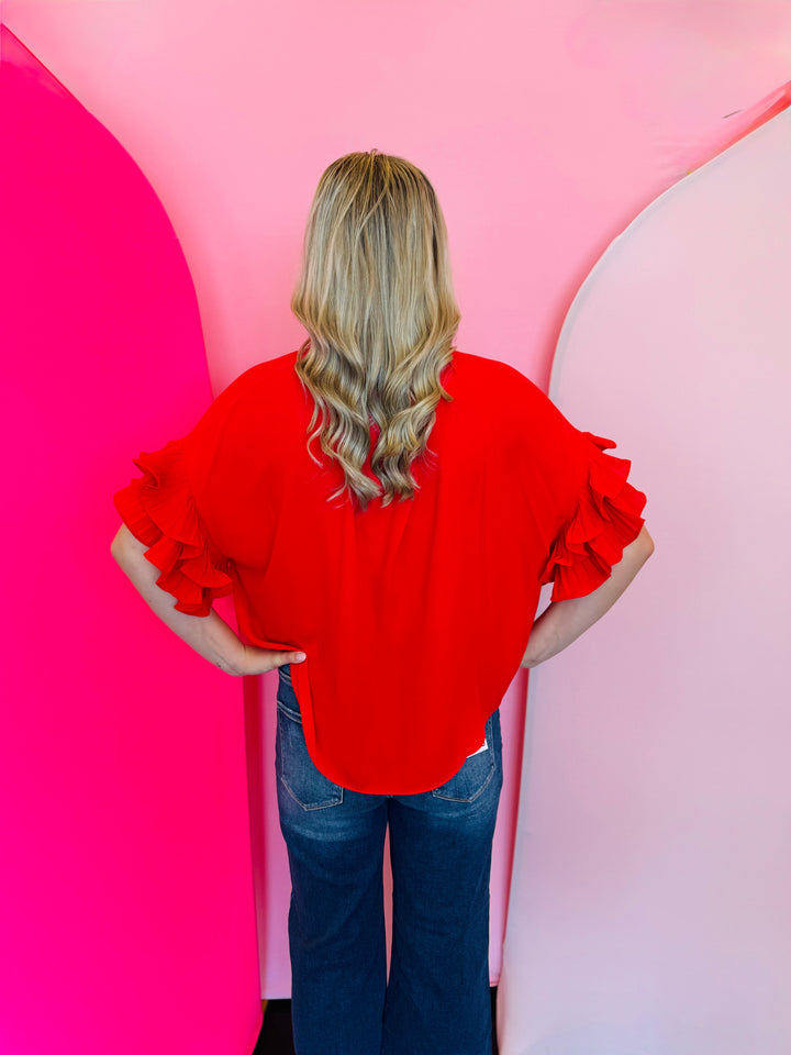 Red Ruffle Sleeve Top