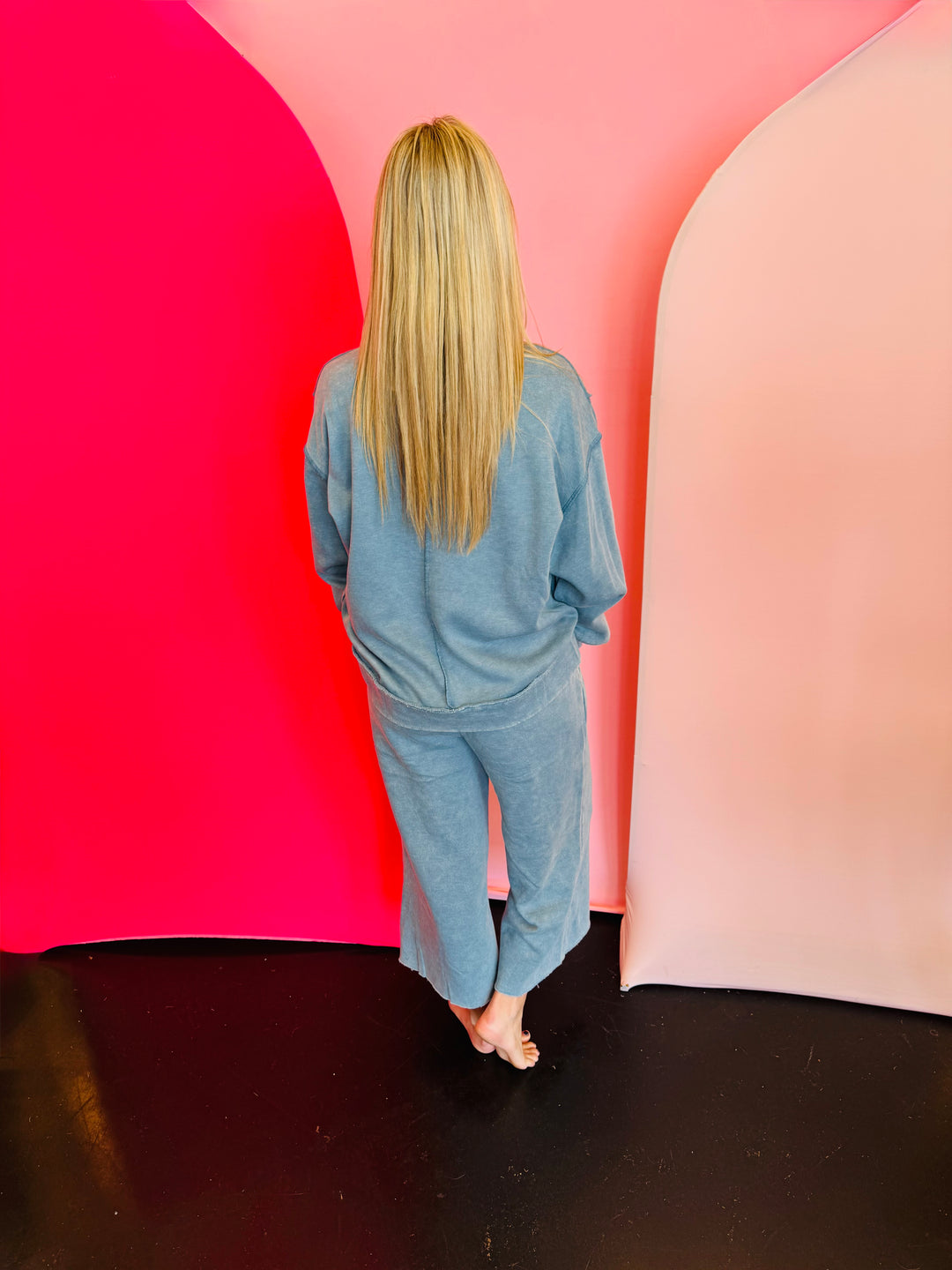 Blue Grey Acid Wash Fleece Sweatpants