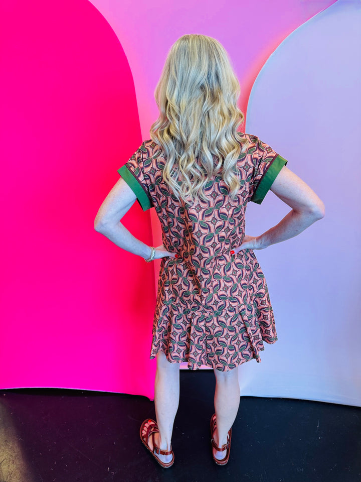 Terra Cotta Abstract Ruffle Mini Dress