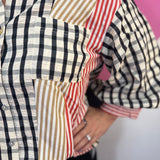 Mixed Stripe & Gingham Button Down Top