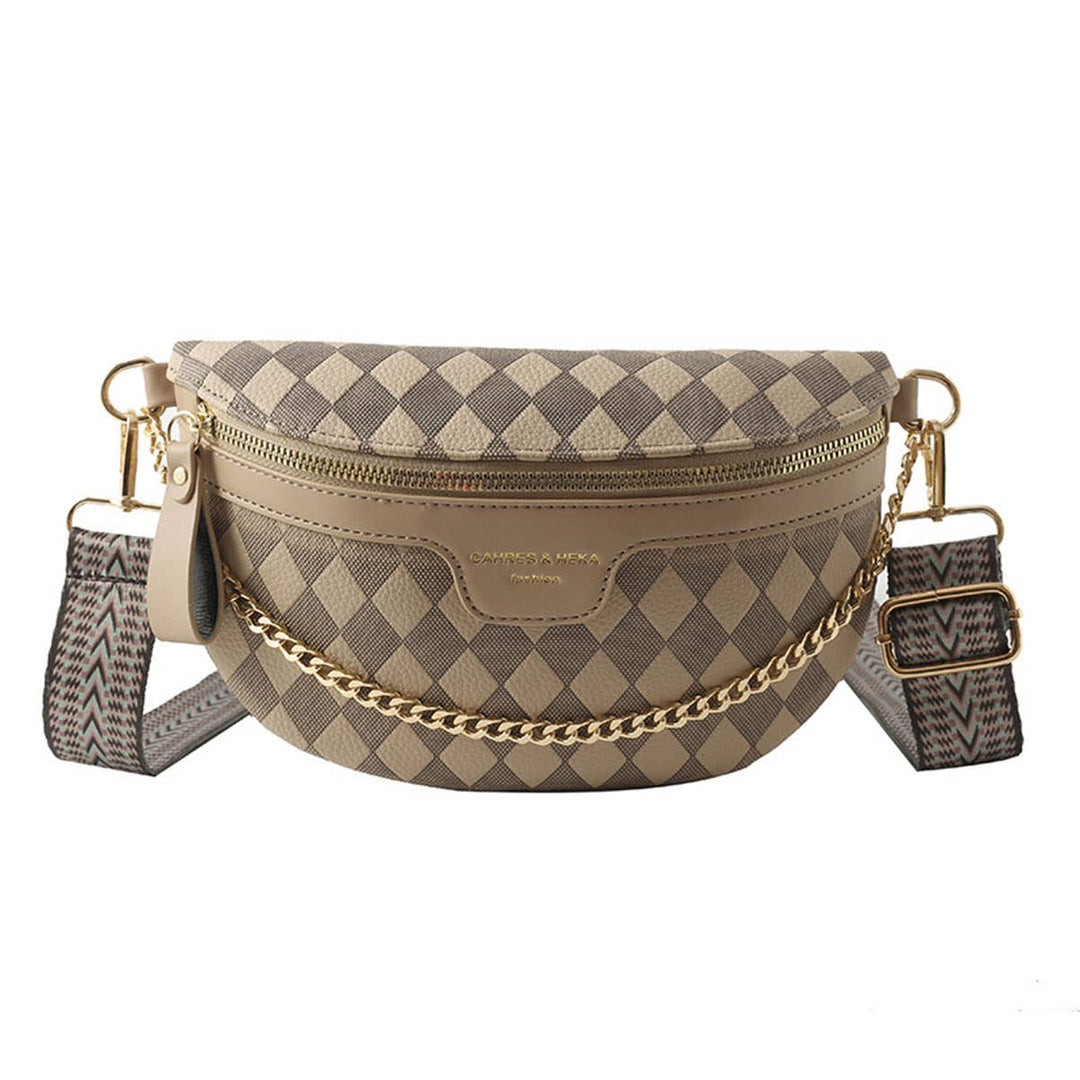 Checkered patterned bag with gold chain and strap 