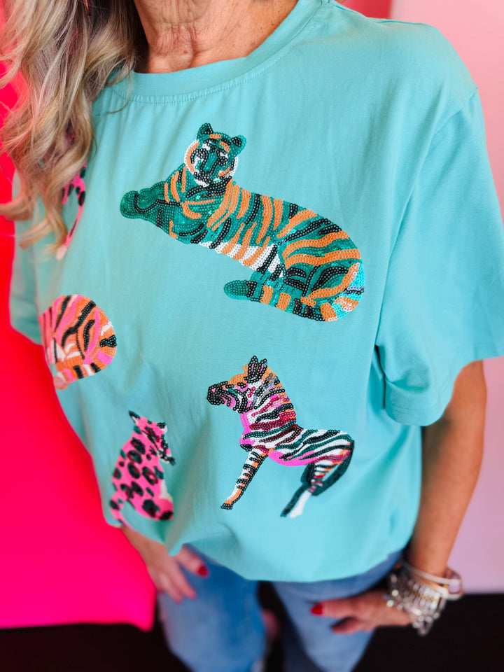 Roar Sequin Mint Tee