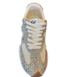 Top view of Corky's white sneakers with rhinestone embellishments