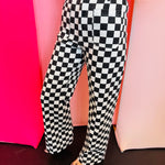 Black Demi Checkered Jeans, high-waist with a wide-leg gingham print.