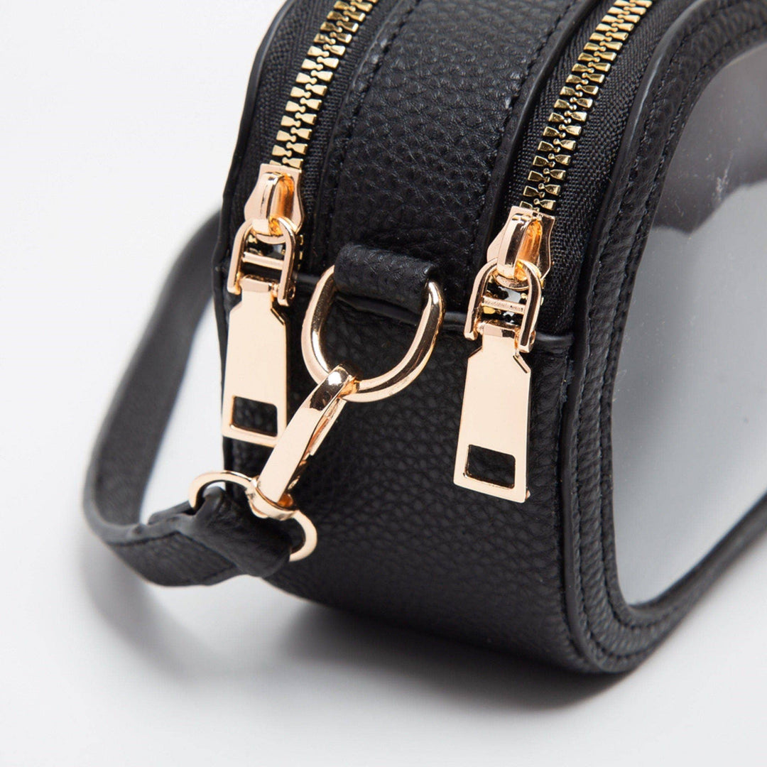 Gray Double Zipper Oval Clear Bag