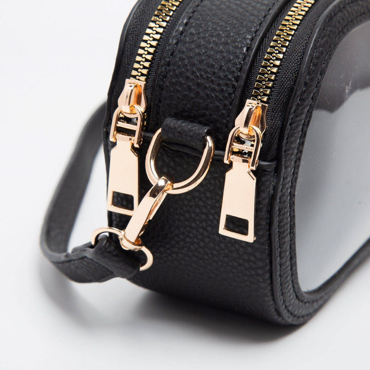Black Double Zipper Oval Clear Bag