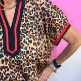 Leopard Contrast Trim V-Neck Top