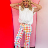 Colorful Gingham Wide Leg Jean