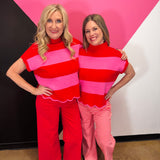 Red & Pink Stripe Mock Neck Sweater