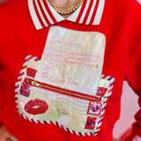 Queen Of Sparkles Red Love Letter With Functioning Zipper Collar Sweatshirt