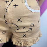 Poppy & Pine Football Playbook Sketch Denim Ruffle Shorts