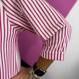 Hot Pink Striped Collared Shirt Dress