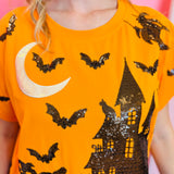 Queen Of Sparkles Orange & Black Halloween House Tee