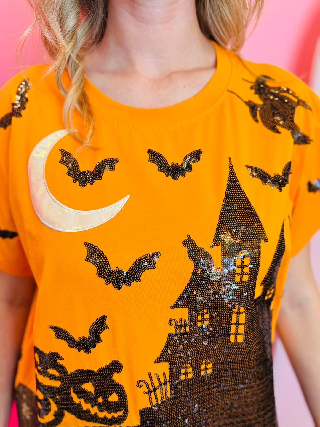 Queen Of Sparkles Orange & Black Halloween House Tee