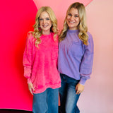 Lavender Pocketed Acid Wash Fleece Sweatshirt