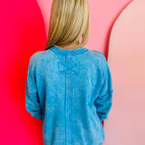 Deep Sky Pocketed Acid Wash Fleece Sweatshirt