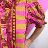 Pink Mixed Print Puff Sleeve Top