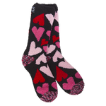 World’s Softest Socks black crew with red, pink & white hearts.