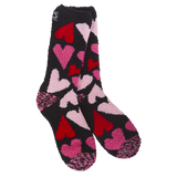 World’s Softest Socks black crew with red, pink & white hearts.
