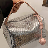 Silver Lattice Woven Cosmetic Bag