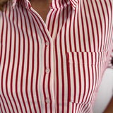 Red Striped Collared Shirt Dress
