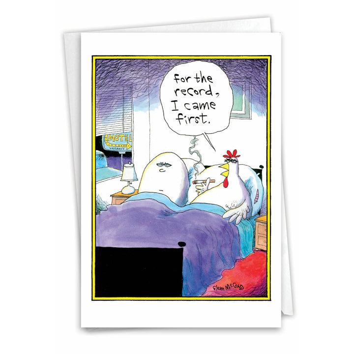 A funny, text-based birthday card with the cheeky phrase, "For The Record, I Came First."