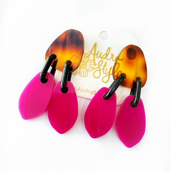 Amelia Tortoise Magenta Pink Earrings