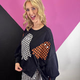 Oversized Plaid Ghost Applique Sweatshirt
