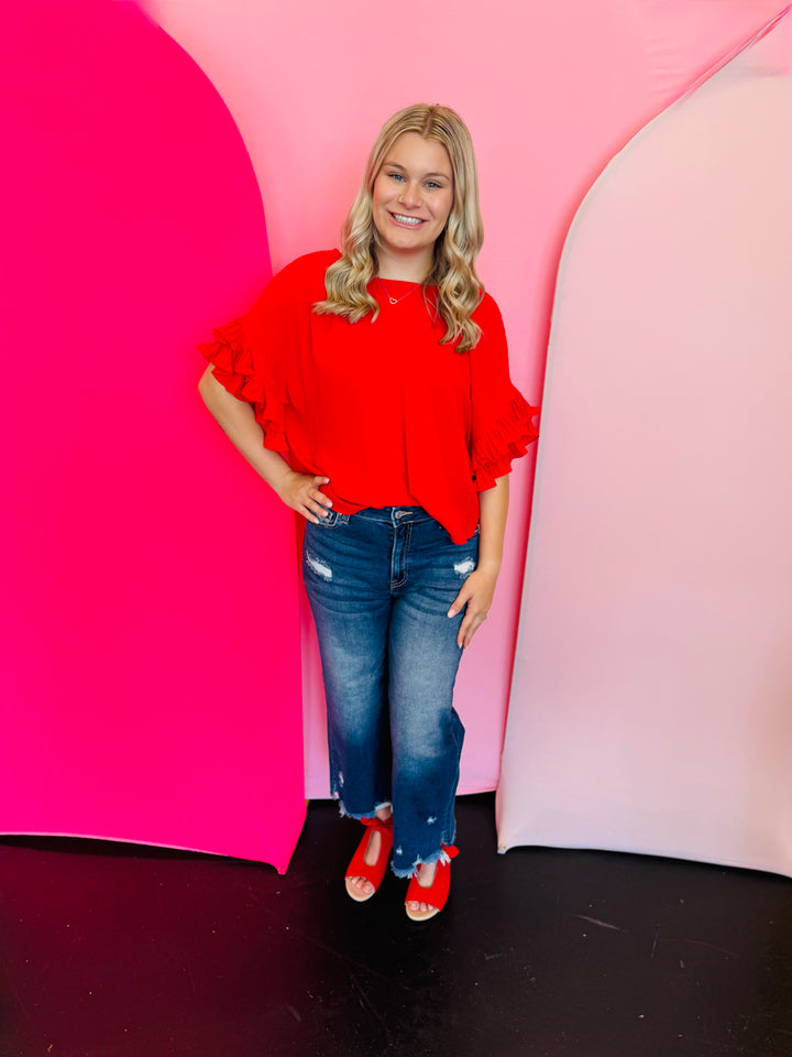 Red Ruffle Sleeve Top