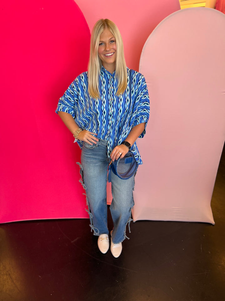 Blue Print Dolman Sleeve Top