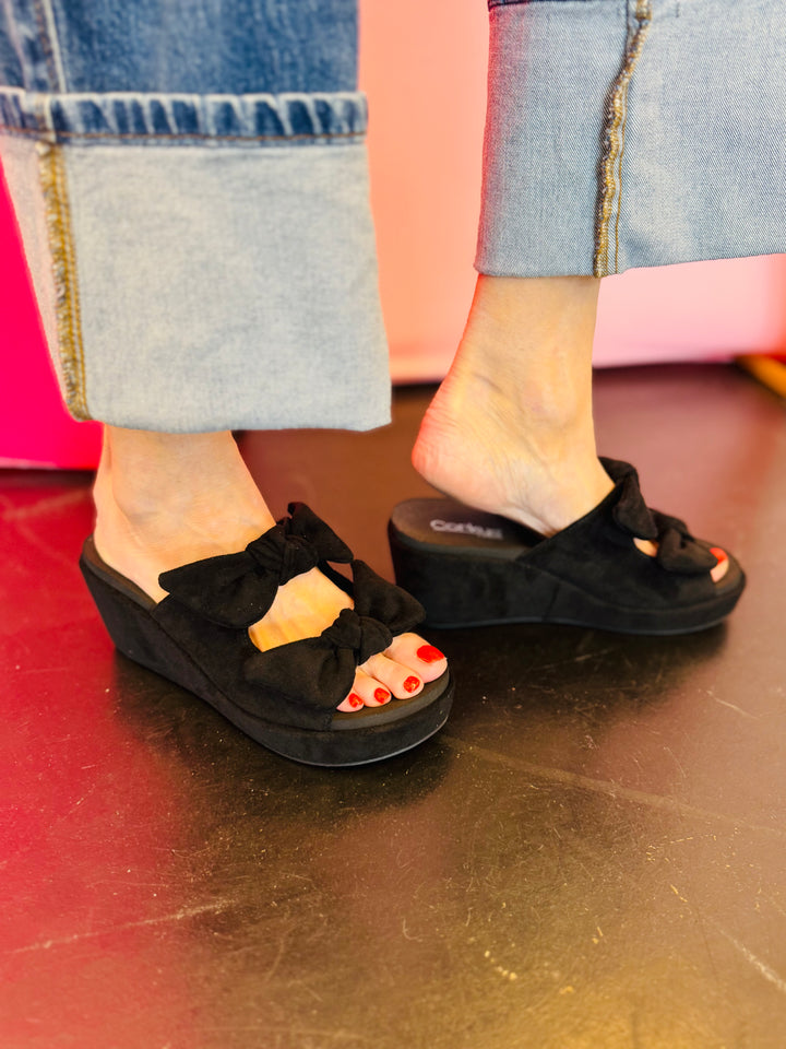 Corky's Bowed Up Black Faux Suede