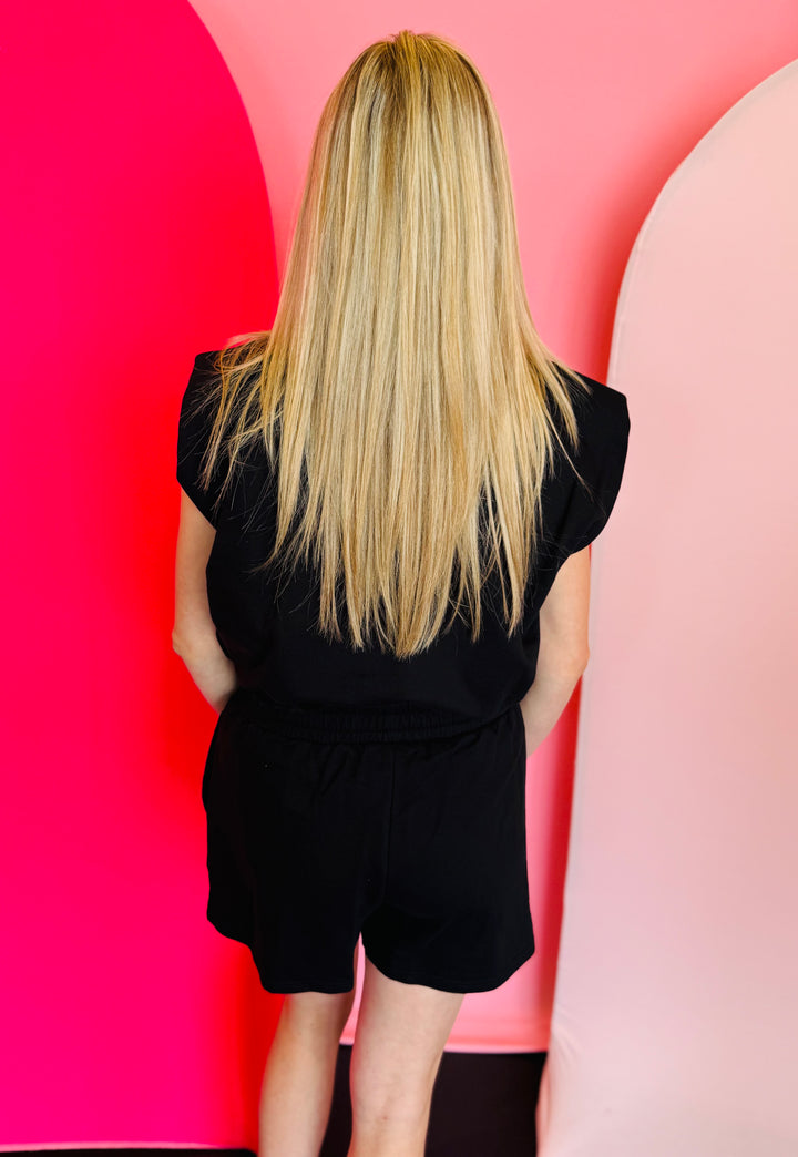 Black Cap Sleeve Short Set