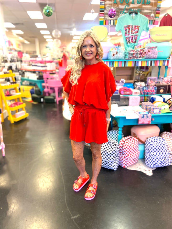 Red Jersey Knit Pull-on Shorts