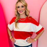 Red Colorblock Terry Top