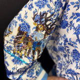 Queen Of Sparkles Blue & White Floral Vintage Santa Sweatshirt