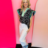 Black Flutter Sleeve Top