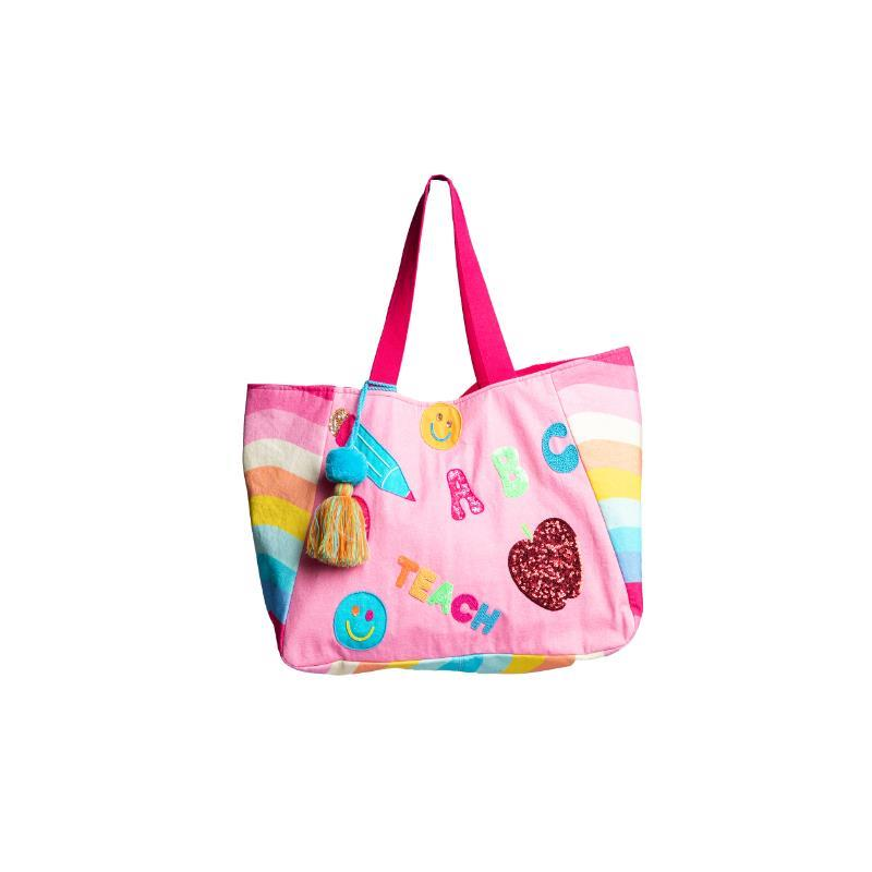 Cotton teacher tote with Love What You Do graphic, sturdy handles, and spacious interior for supplies.
