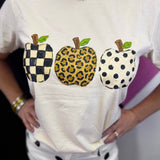 Leopard/Checkered/Polka Dot Apple Trio Graphic Tee