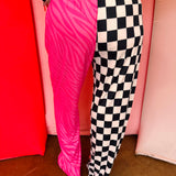 Pink Zebra & Checkered Split Pants