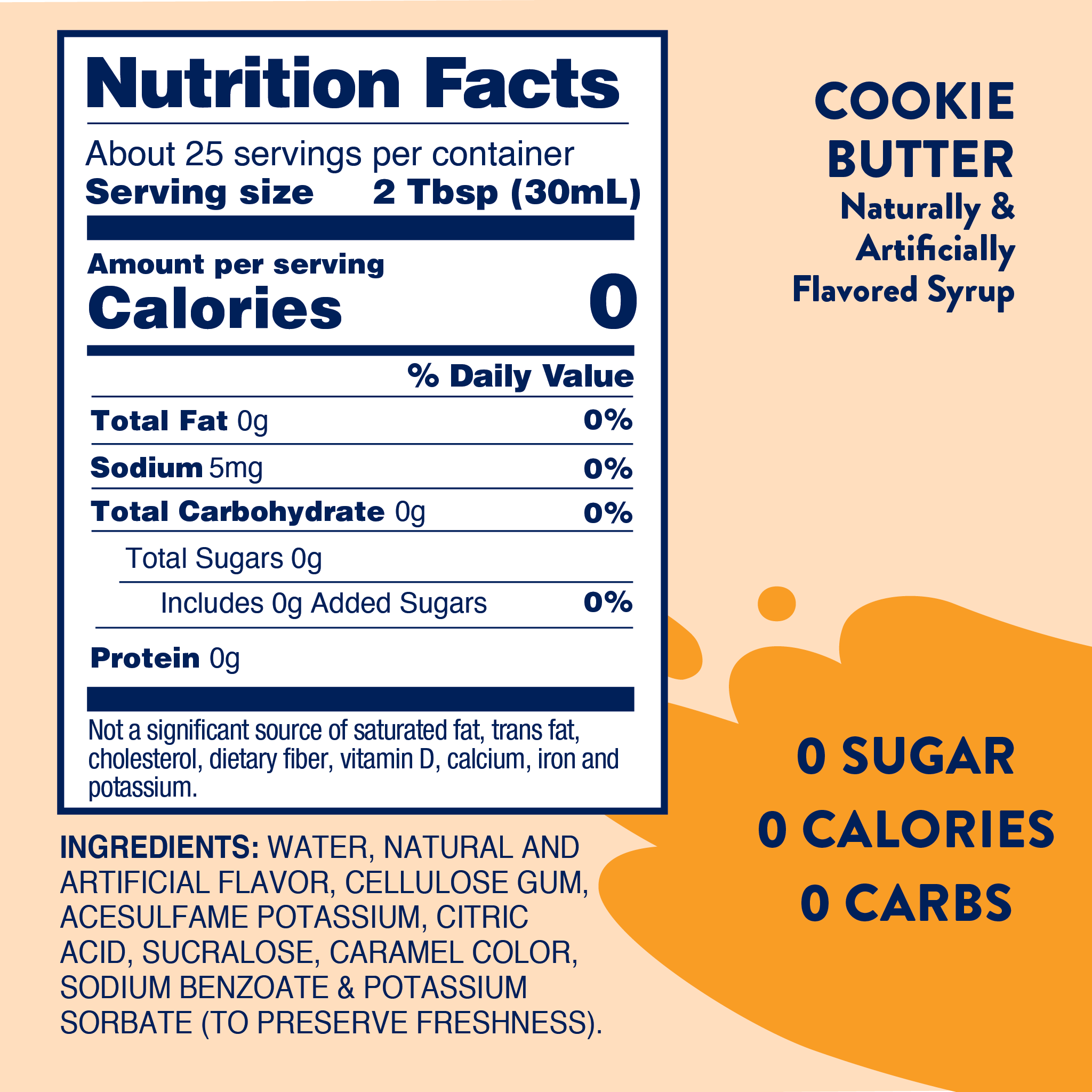 Nutrition Facts for Skinny Mixes Sugar-free cookie butter flavored syrup.