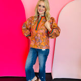 Pumpkin Floral Jacquard Top