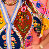 Blue Trim Floral Mosaic Top