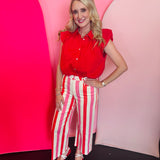 Red Cap Sleeve Bubble Blouse