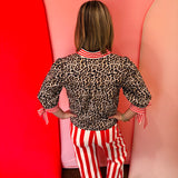 Cassidy Red/Leopard Tie Sleeve Top