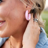 Light Pink with Gold Stripe Acrylic Hoop Earrings